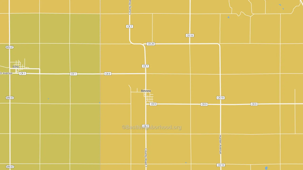 Map of the best neighborhoods in the 56214 area, with better matches in green and worse matches in red