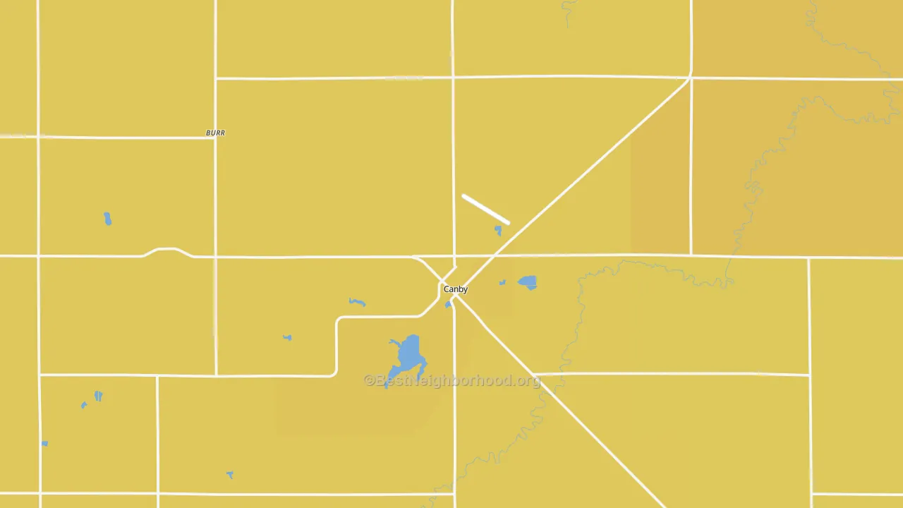 Map of the best neighborhoods in the 56220 area, with better matches in green and worse matches in red