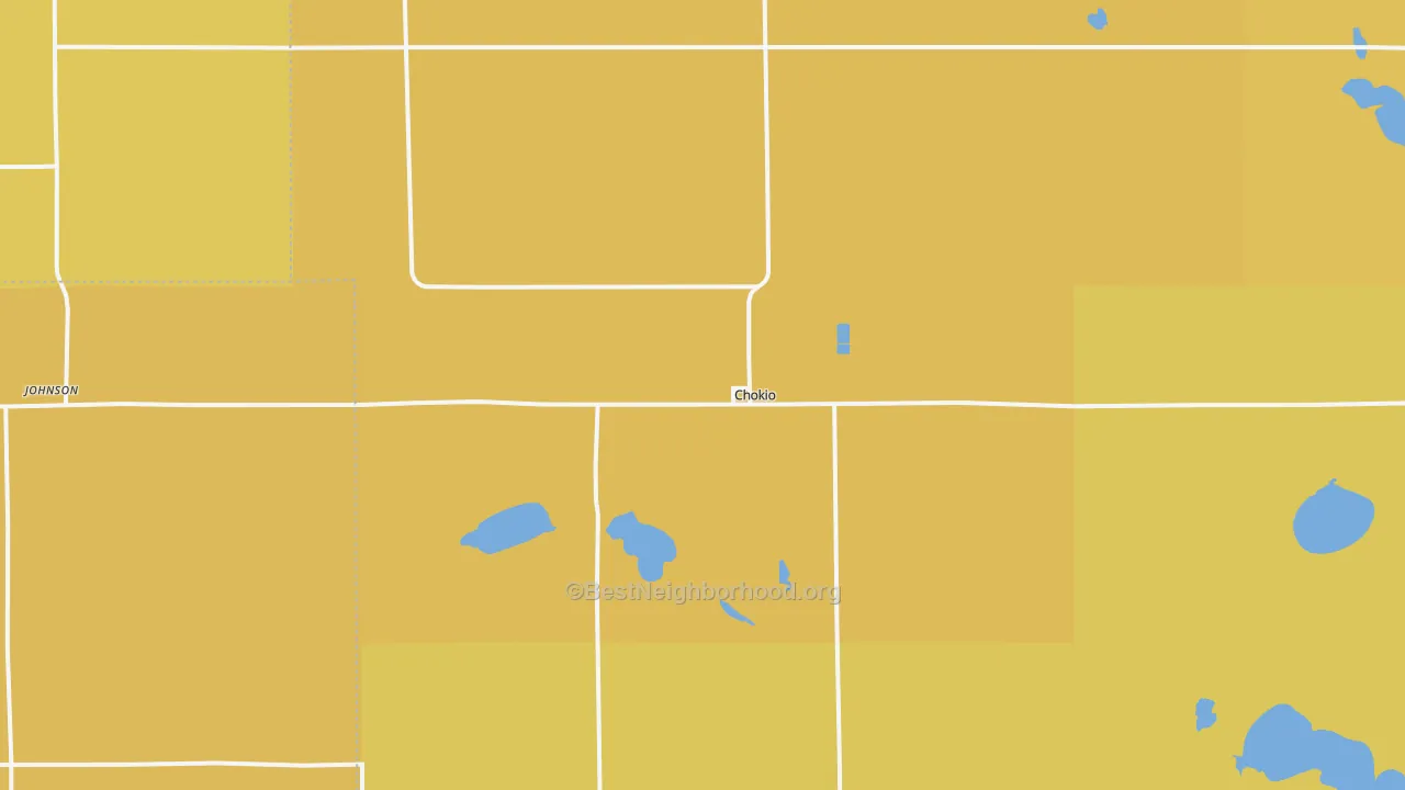 Map of the best neighborhoods in the 56221 area, with better matches in green and worse matches in red