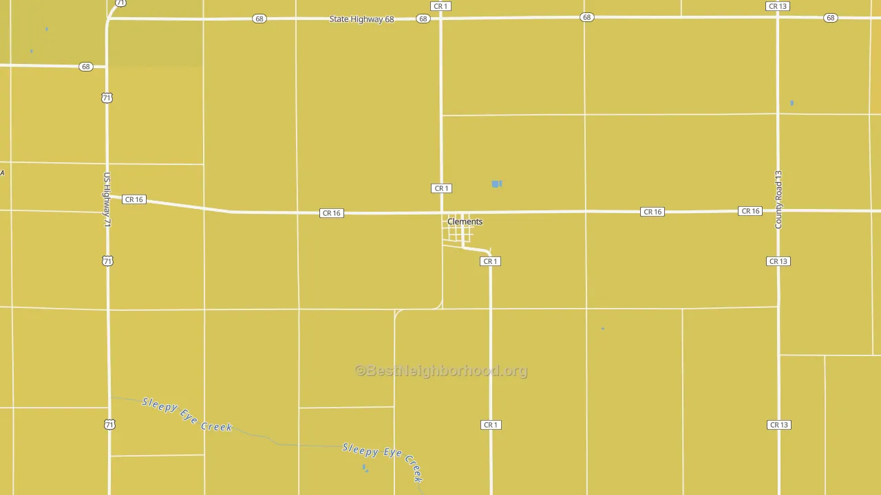 Map of the best neighborhoods in the 56224 area, with better matches in green and worse matches in red