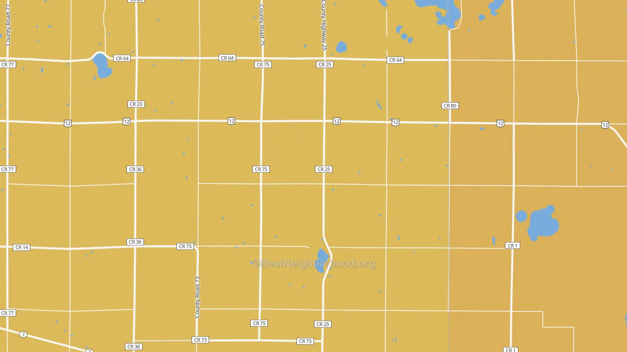 Map of the best neighborhoods in the 56227 area, with better matches in green and worse matches in red
