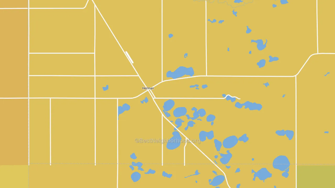 Map of the best neighborhoods in the 56248 area, with better matches in green and worse matches in red