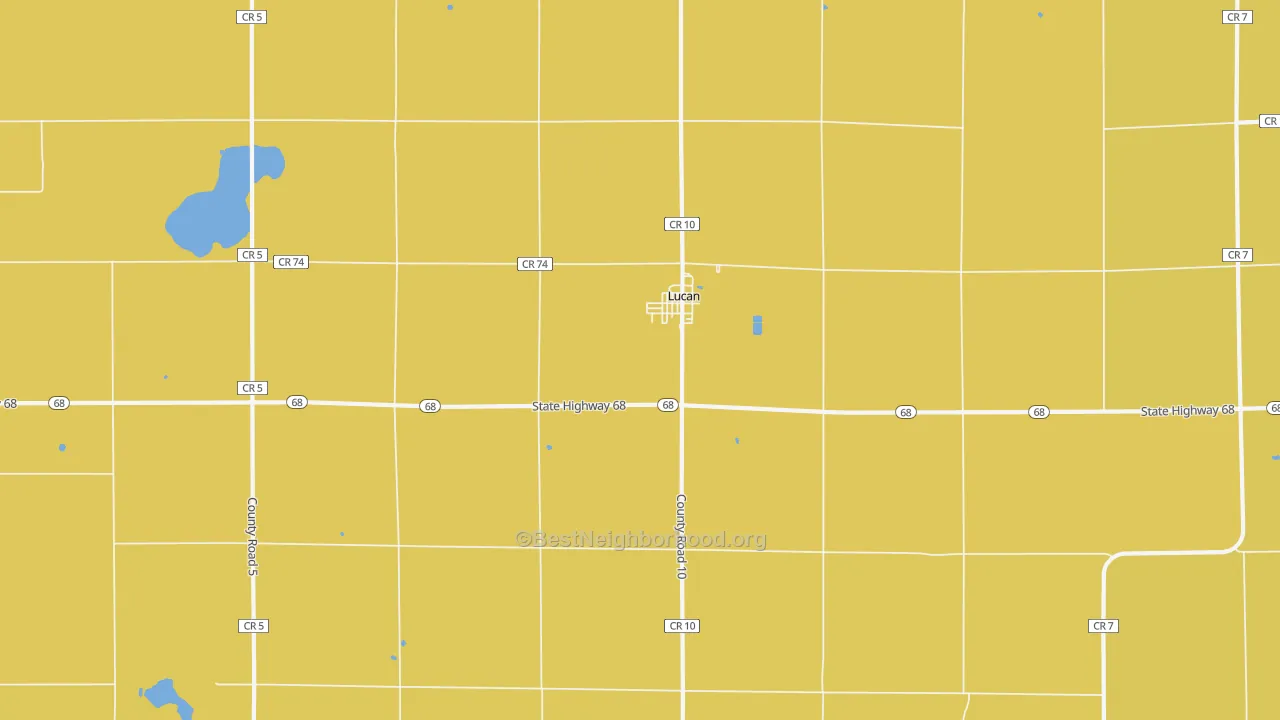 Map of the best neighborhoods in the 56255 area, with better matches in green and worse matches in red