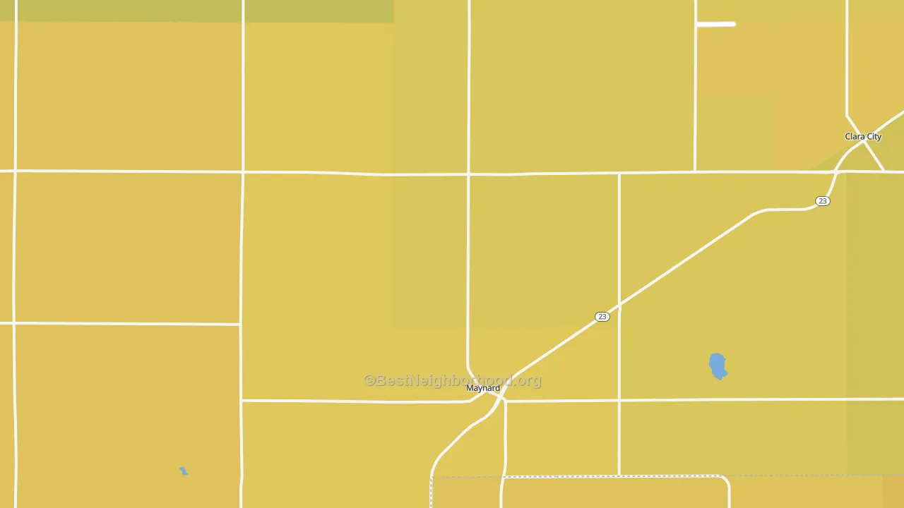 Map of the best neighborhoods in the 56260 area, with better matches in green and worse matches in red