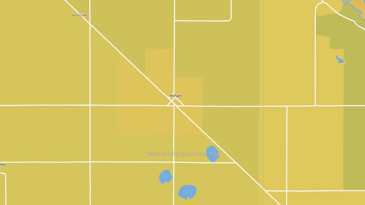 Map of the best neighborhoods in the 56266 area, with better matches in green and worse matches in red