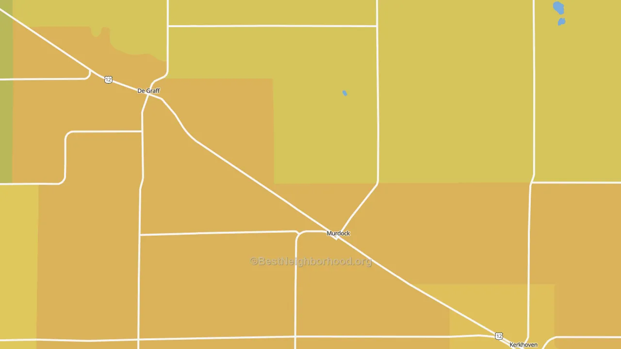 Map of the best neighborhoods in the 56271 area, with better matches in green and worse matches in red