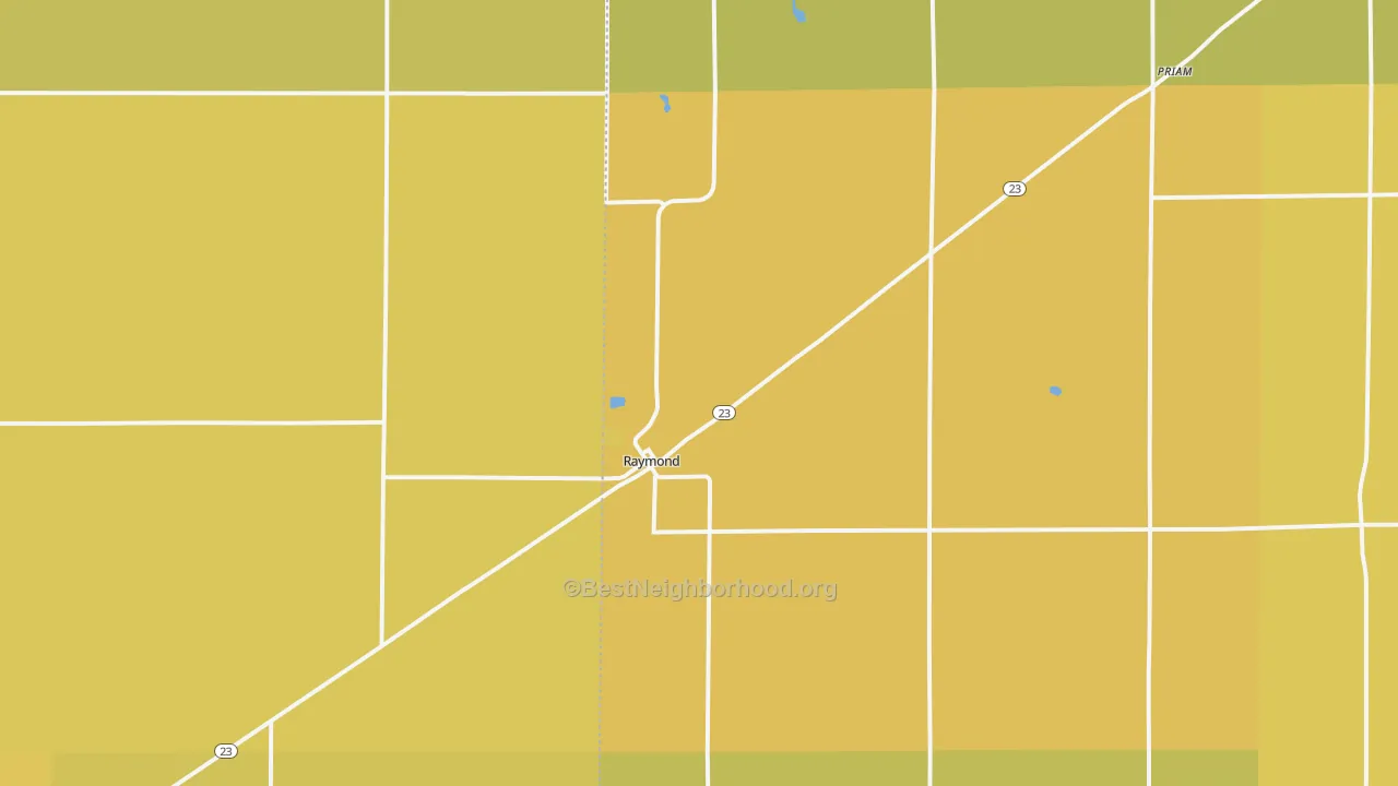 Map of the best neighborhoods in the 56282 area, with better matches in green and worse matches in red