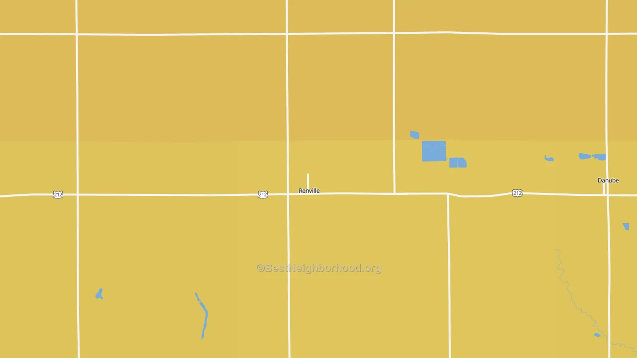 Map of the best neighborhoods in the 56284 area, with better matches in green and worse matches in red