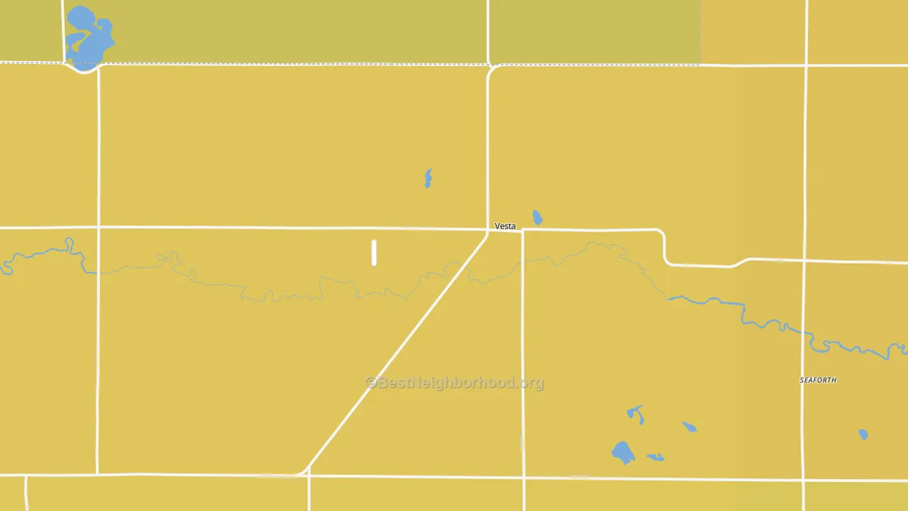 Map of the best neighborhoods in the 56292 area, with better matches in green and worse matches in red