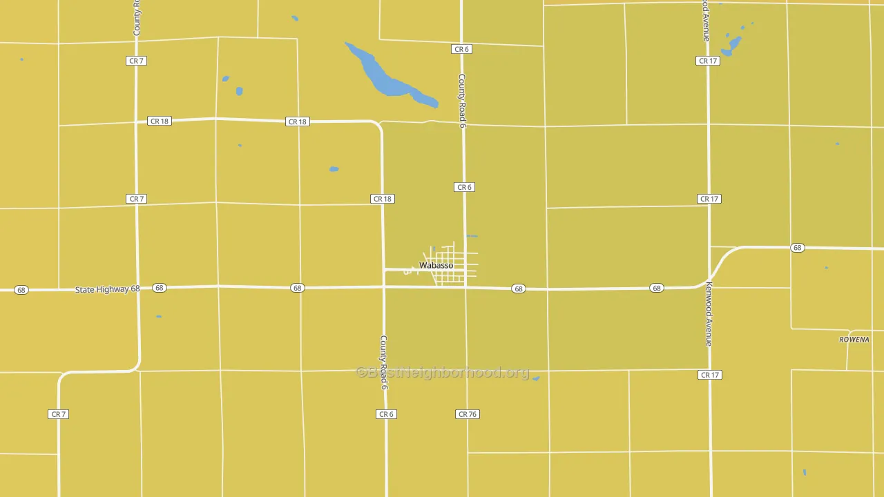 Map of the best neighborhoods in the 56293 area, with better matches in green and worse matches in red