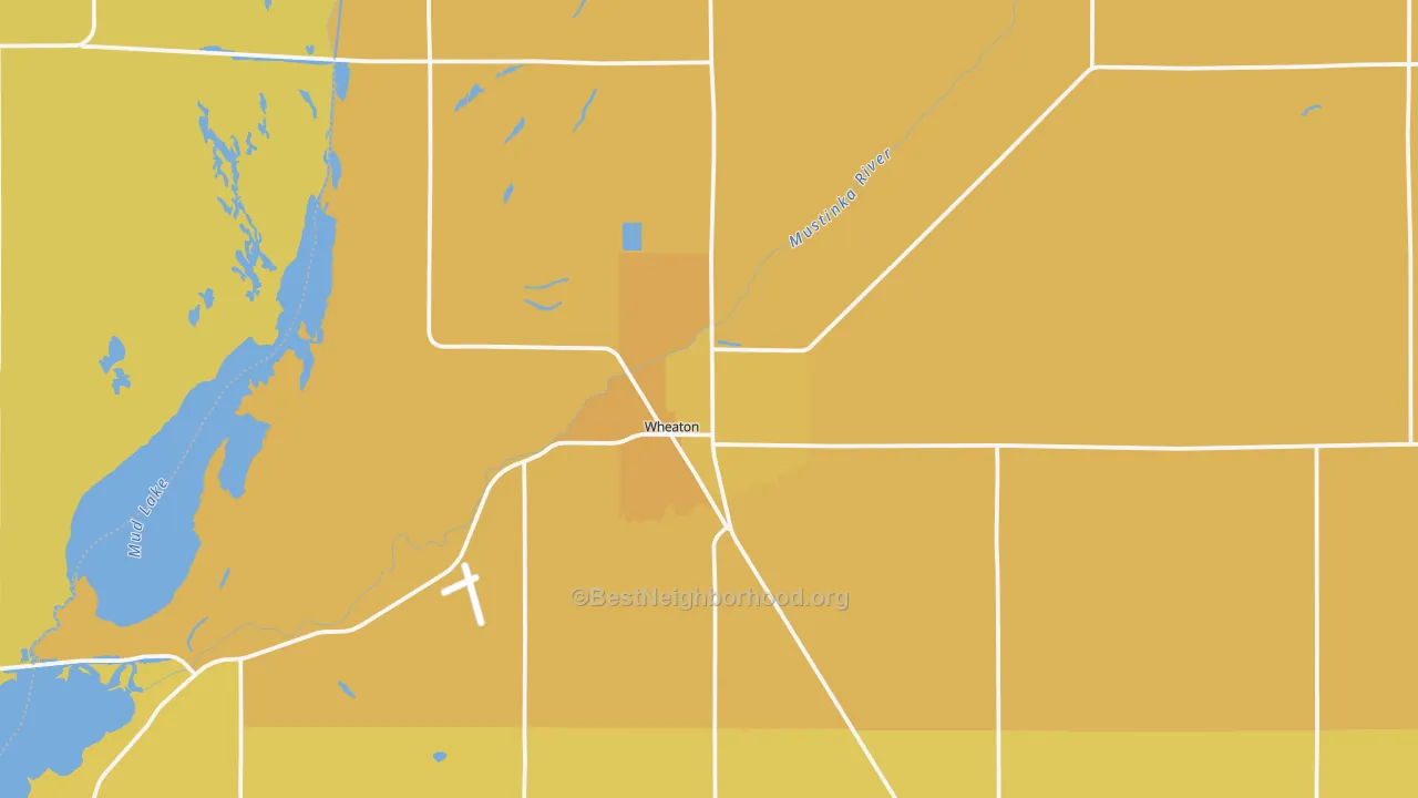 Map of the best neighborhoods in the 56296 area, with better matches in green and worse matches in red