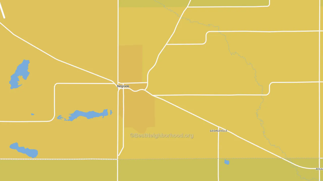 Map of the best neighborhoods in the 56312 area, with better matches in green and worse matches in red