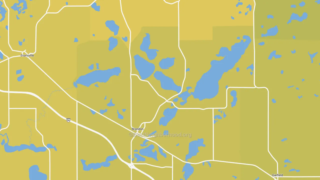 Map of the best neighborhoods in the 56315 area, with better matches in green and worse matches in red