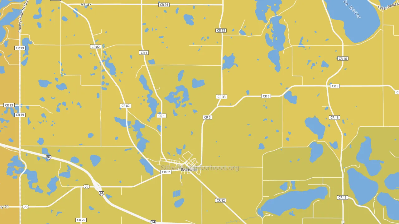 Map of the best neighborhoods in the 56326 area, with better matches in green and worse matches in red