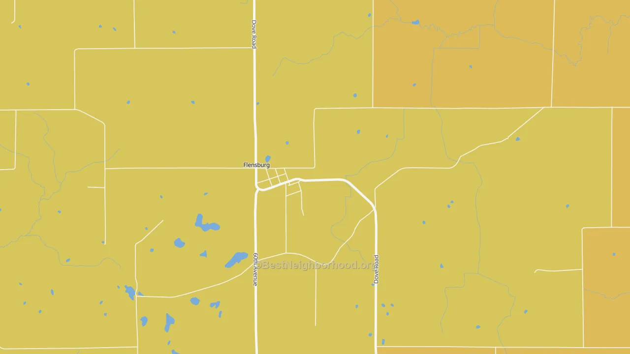 Map of the best neighborhoods in the 56328 area, with better matches in green and worse matches in red