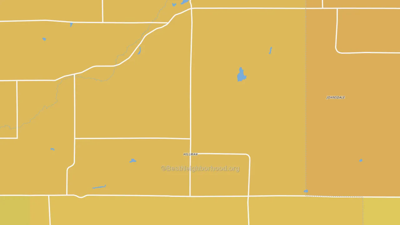 Map of the best neighborhoods in the 56338 area, with better matches in green and worse matches in red