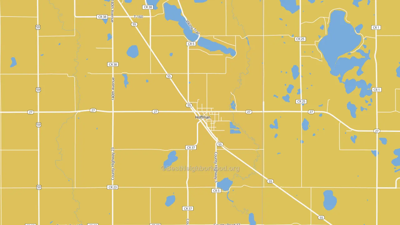 Map of the best neighborhoods in the 56339 area, with better matches in green and worse matches in red