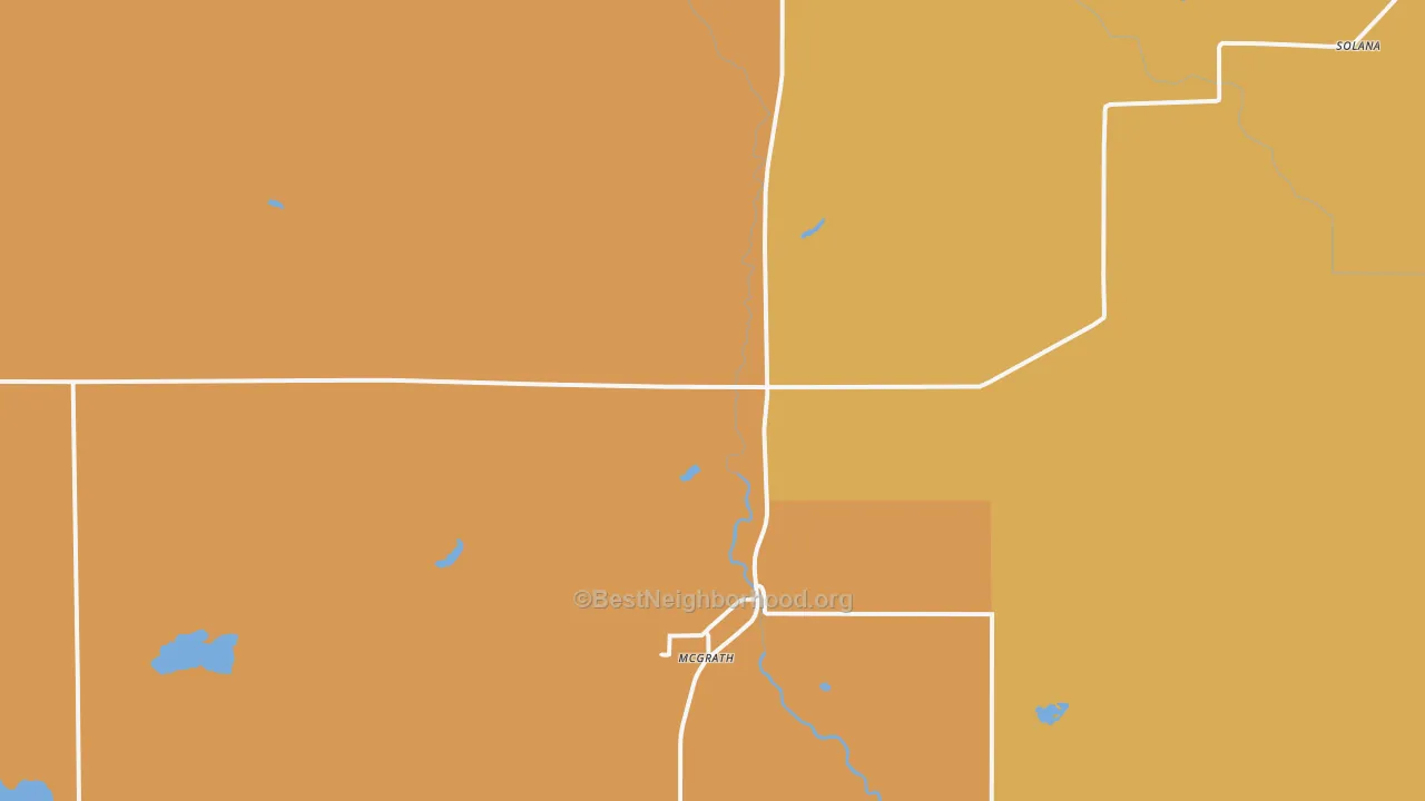 Map of the best neighborhoods in the 56350 area, with better matches in green and worse matches in red