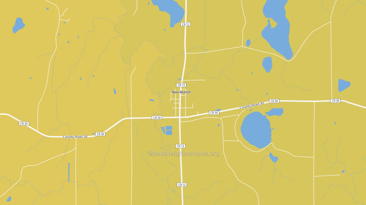 Map of the best neighborhoods in the 56356 area, with better matches in green and worse matches in red