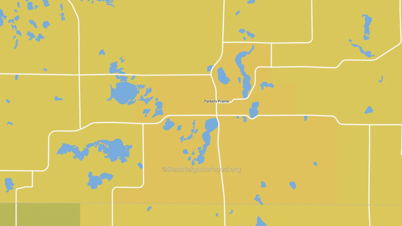 Map of the best neighborhoods in the 56361 area, with better matches in green and worse matches in red