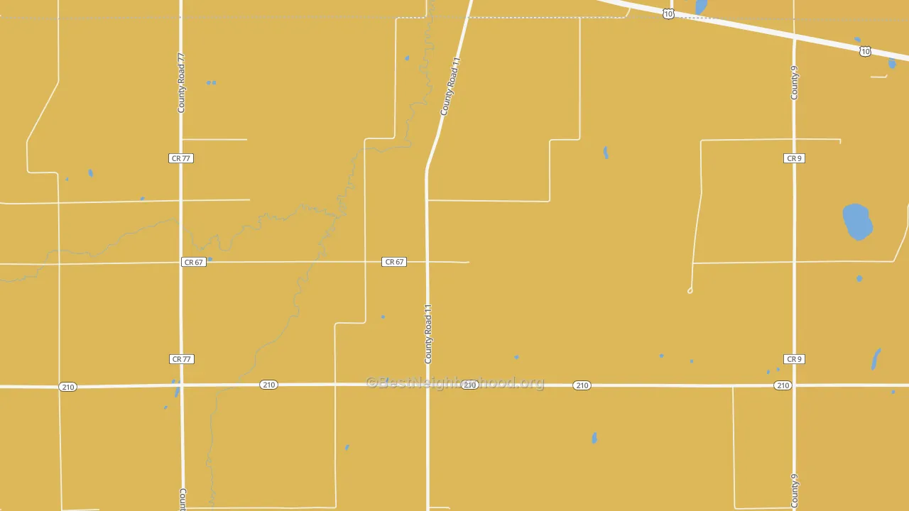 Map of the best neighborhoods in the 56434 area, with better matches in green and worse matches in red