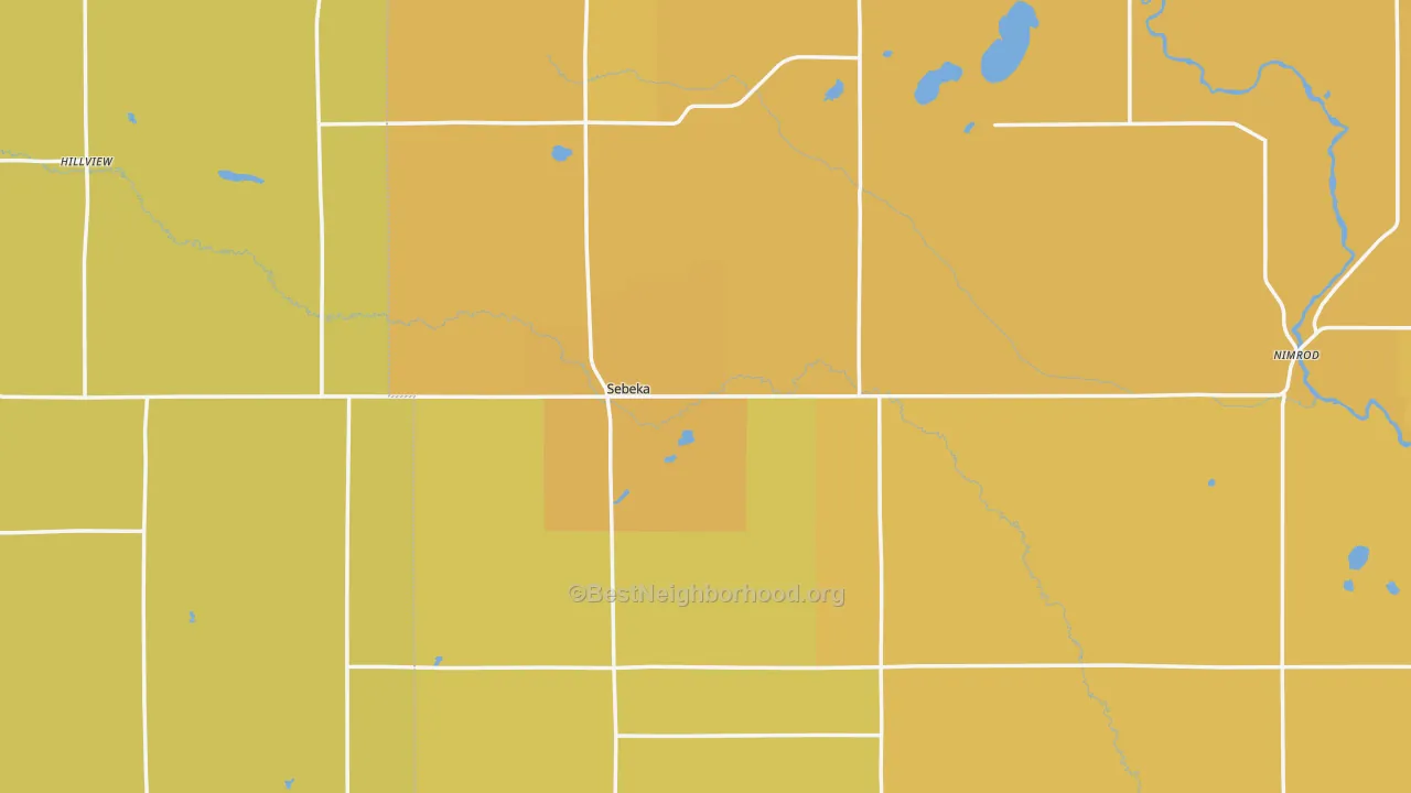 Map of the best neighborhoods in the 56477 area, with better matches in green and worse matches in red