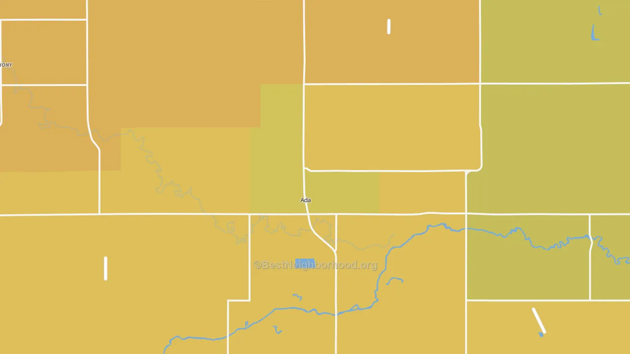 Map of the best neighborhoods in the 56510 area, with better matches in green and worse matches in red