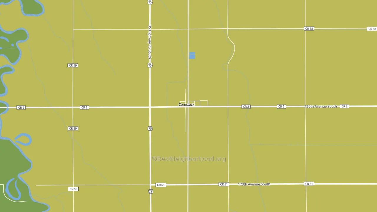 Map of the best neighborhoods in the 56525 area, with better matches in green and worse matches in red