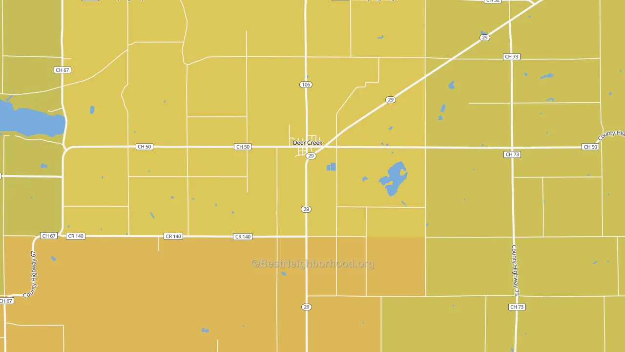 Map of the best neighborhoods in the 56527 area, with better matches in green and worse matches in red