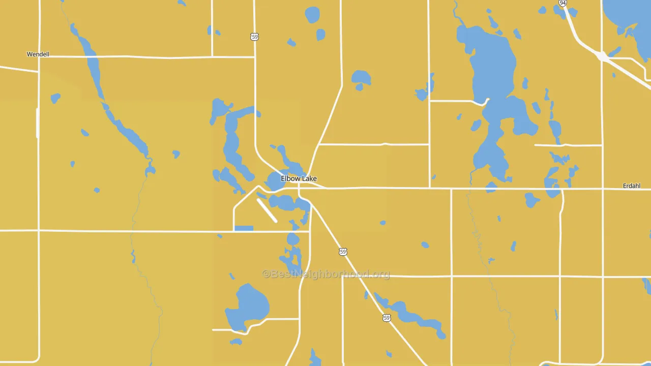 Map of the best neighborhoods in the 56531 area, with better matches in green and worse matches in red