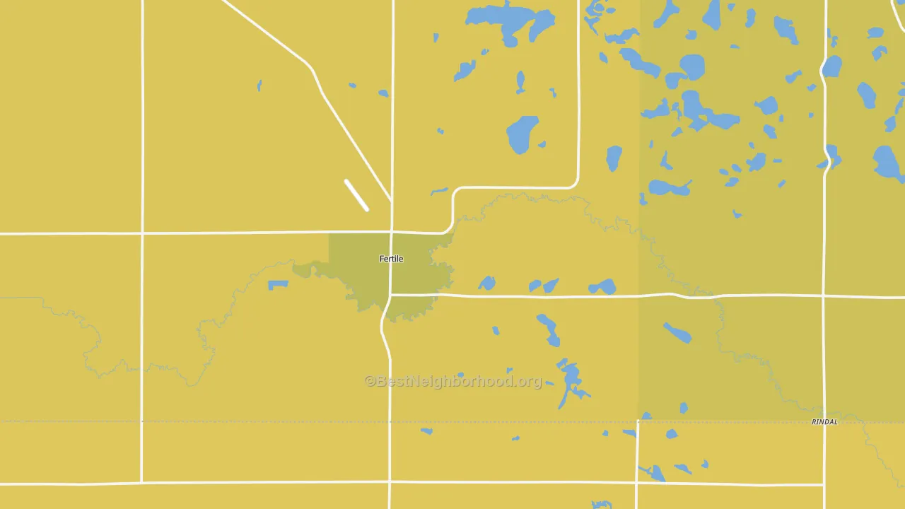 Map of the best neighborhoods in the 56540 area, with better matches in green and worse matches in red