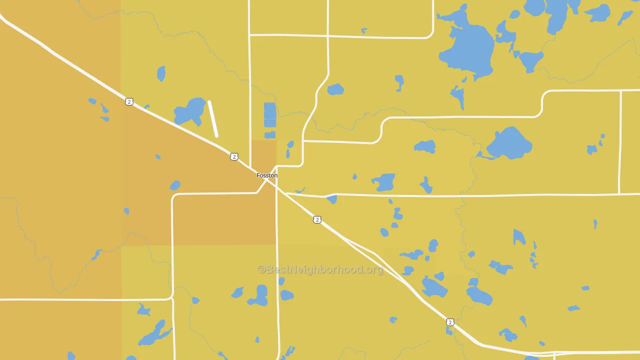 Map of the best neighborhoods in the 56542 area, with better matches in green and worse matches in red