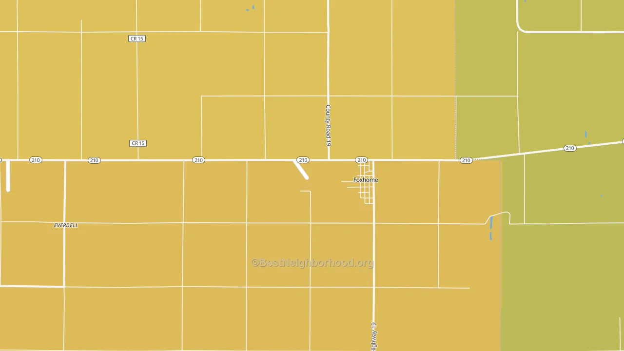 Map of the best neighborhoods in the 56543 area, with better matches in green and worse matches in red