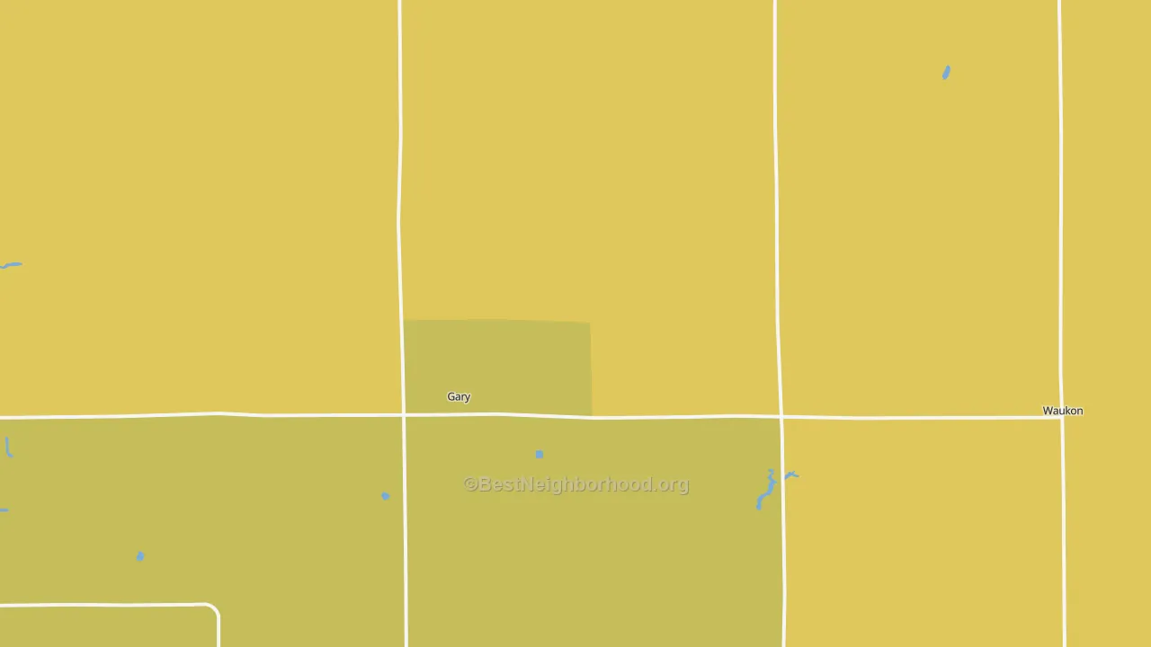 Map of the best neighborhoods in the 56545 area, with better matches in green and worse matches in red