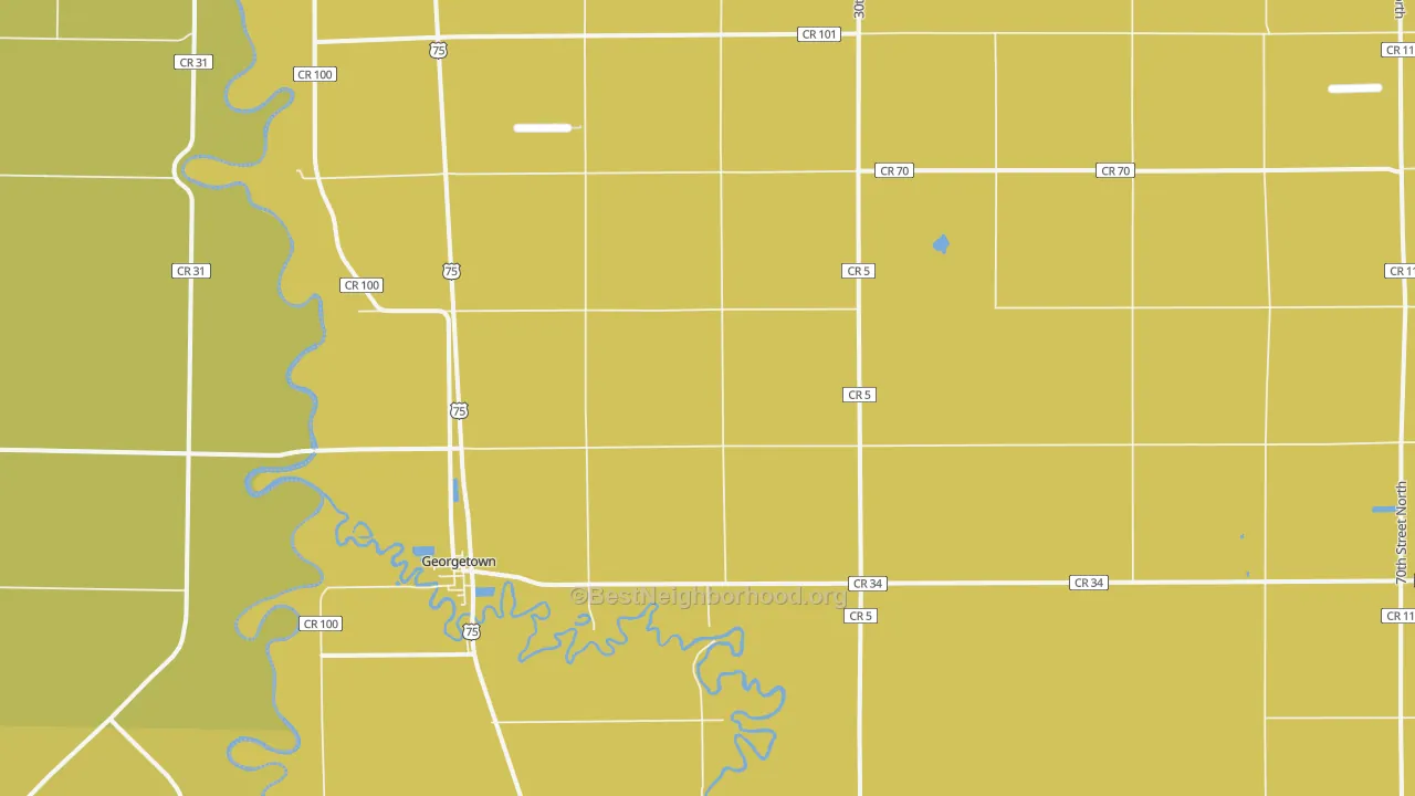 Map of the best neighborhoods in the 56546 area, with better matches in green and worse matches in red