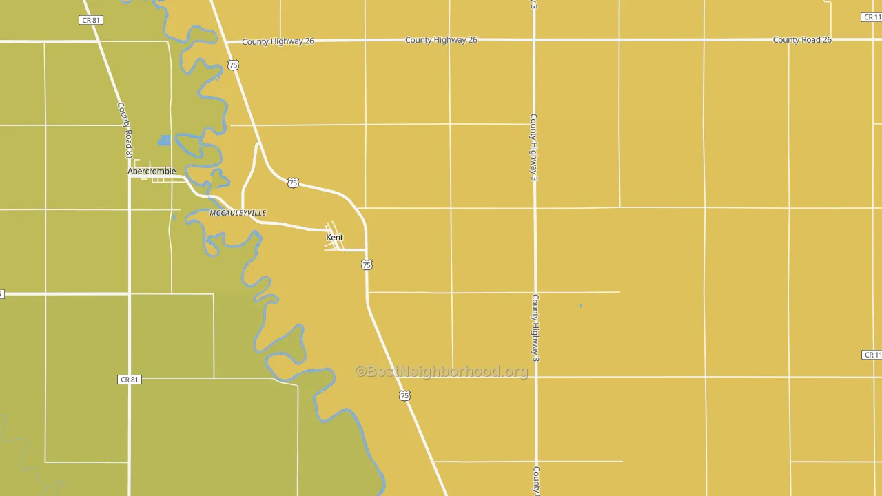 Map of the best neighborhoods in the 56553 area, with better matches in green and worse matches in red