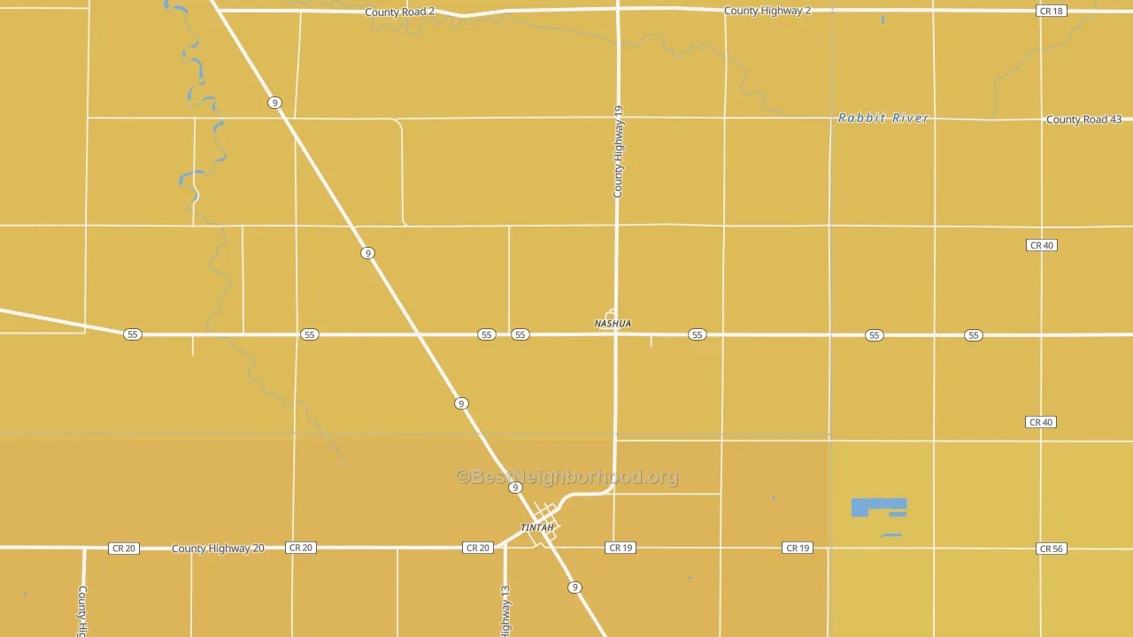 Map of the best neighborhoods in the 56565 area, with better matches in green and worse matches in red