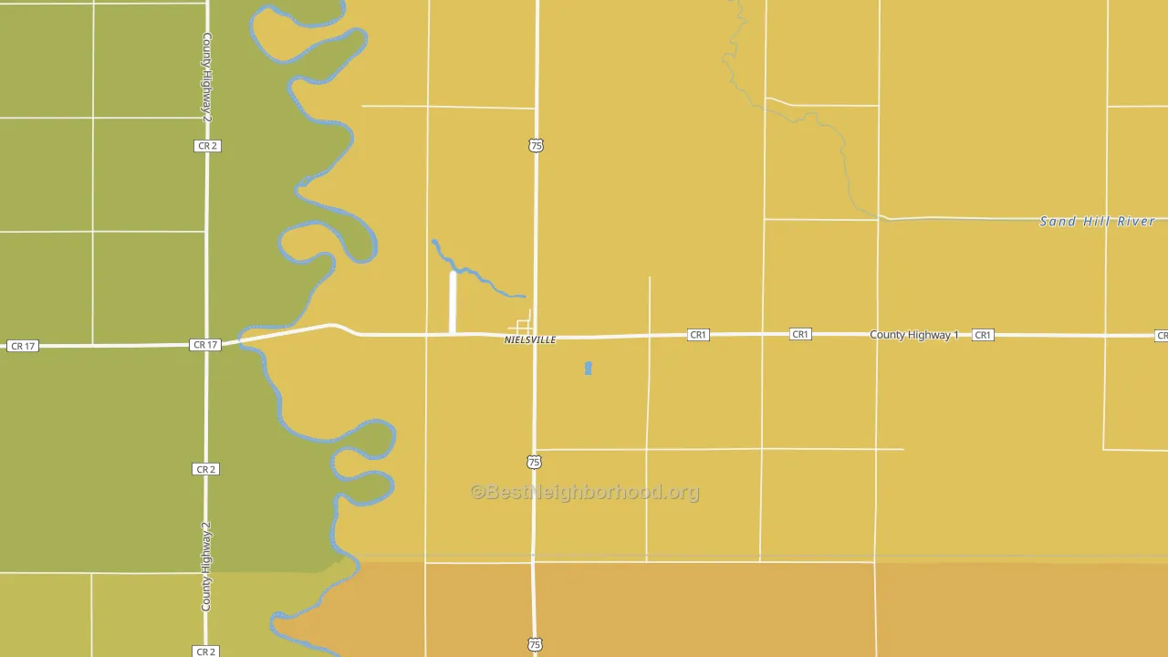 Map of the best neighborhoods in the 56568 area, with better matches in green and worse matches in red