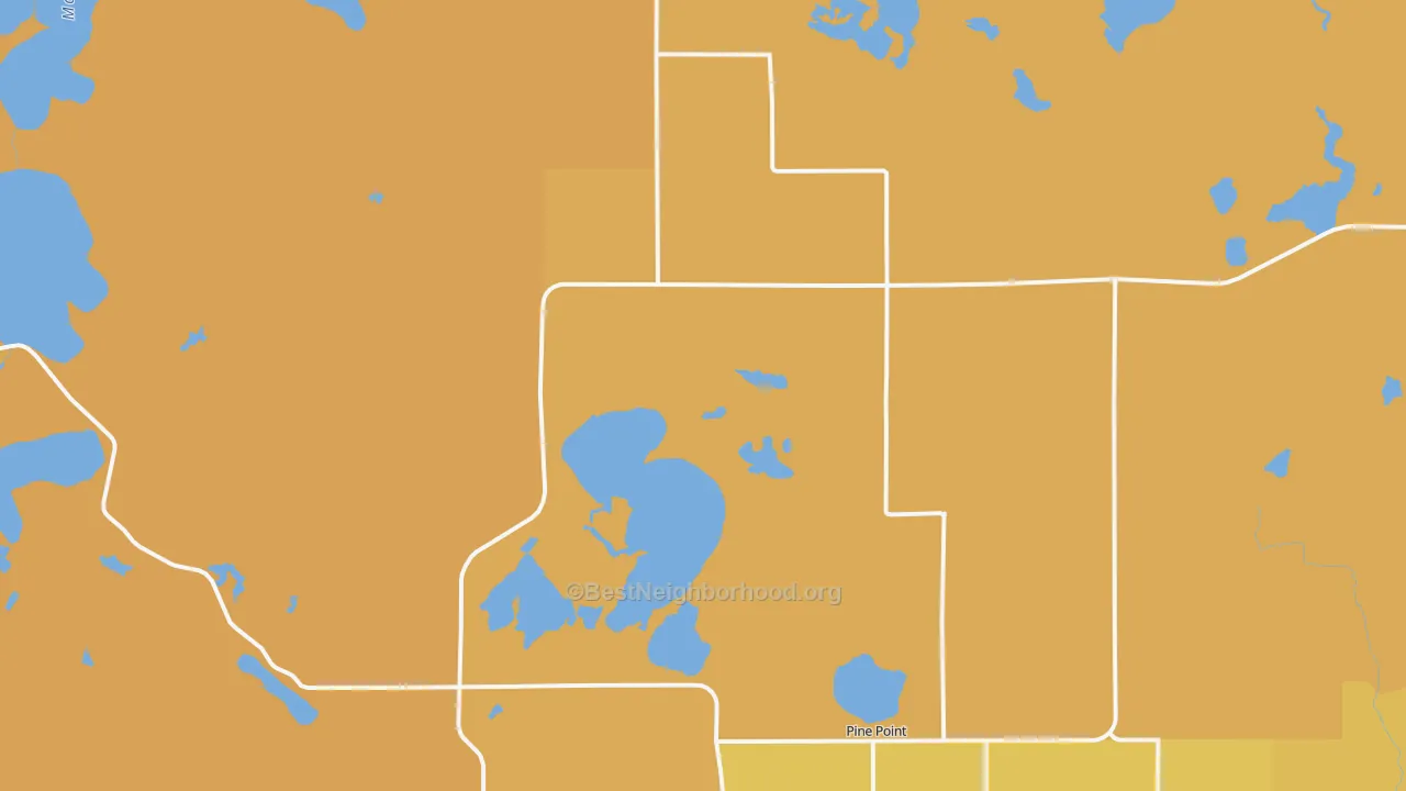 Map of the best neighborhoods in the 56575 area, with better matches in green and worse matches in red