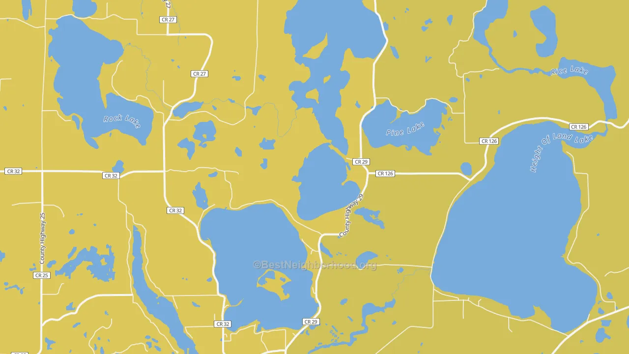 Map of the best neighborhoods in the 56578 area, with better matches in green and worse matches in red