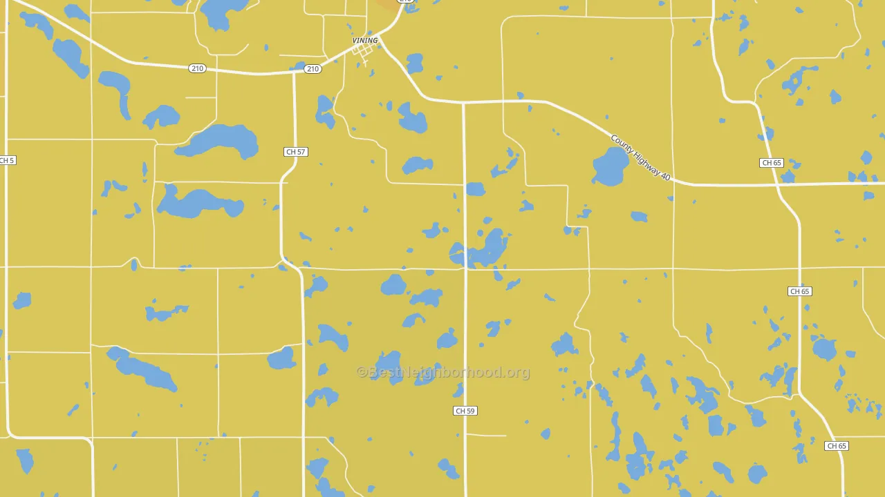 Map of the best neighborhoods in the 56588 area, with better matches in green and worse matches in red