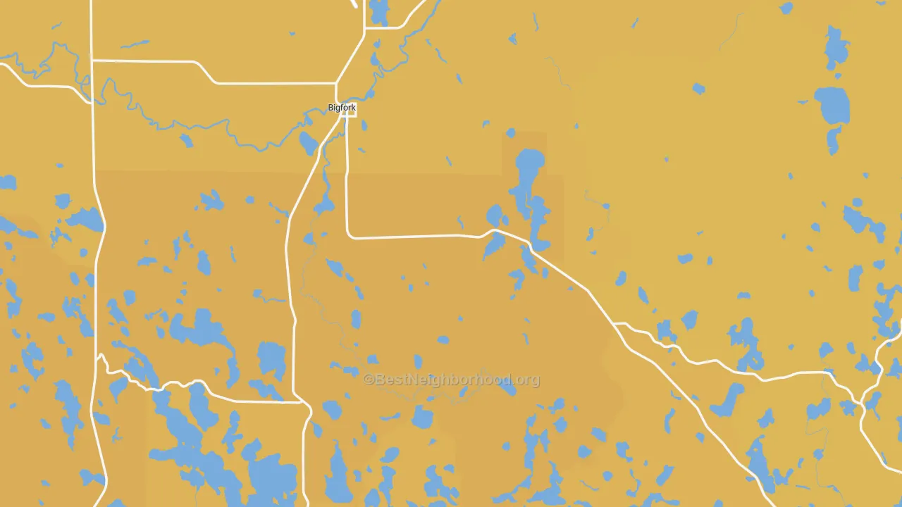 Map of the best neighborhoods in the 56628 area, with better matches in green and worse matches in red