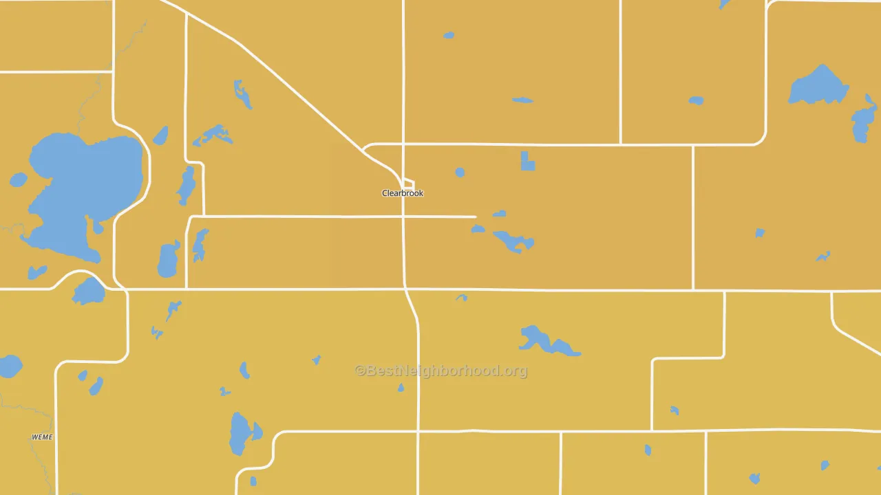 Map of the best neighborhoods in the 56634 area, with better matches in green and worse matches in red