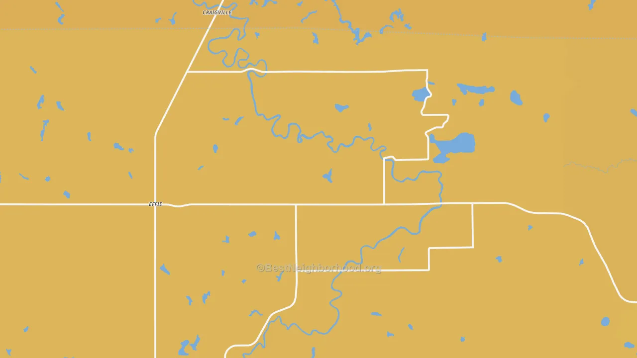 Map of the best neighborhoods in the 56639 area, with better matches in green and worse matches in red