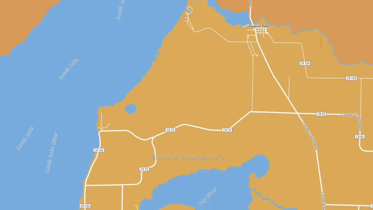 Map of the best neighborhoods in the 56641 area, with better matches in green and worse matches in red