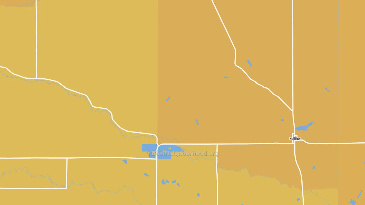 Map of the best neighborhoods in the 56650 area, with better matches in green and worse matches in red