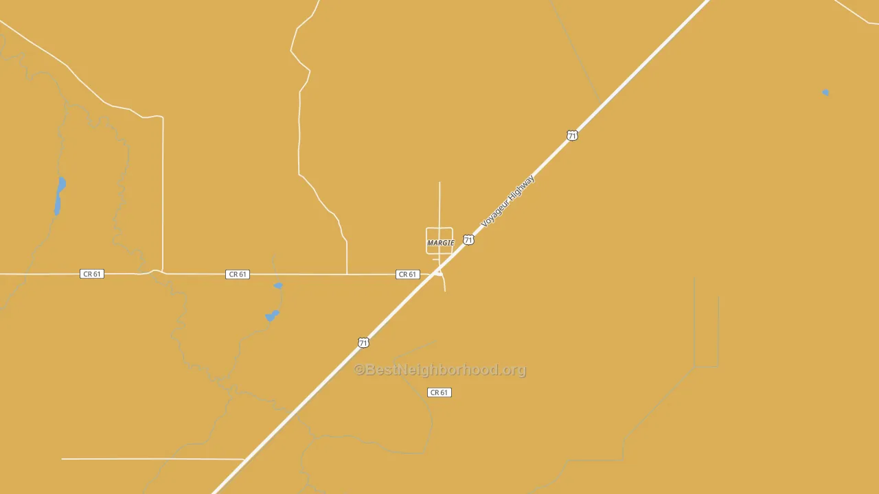 Map of the best neighborhoods in the 56658 area, with better matches in green and worse matches in red