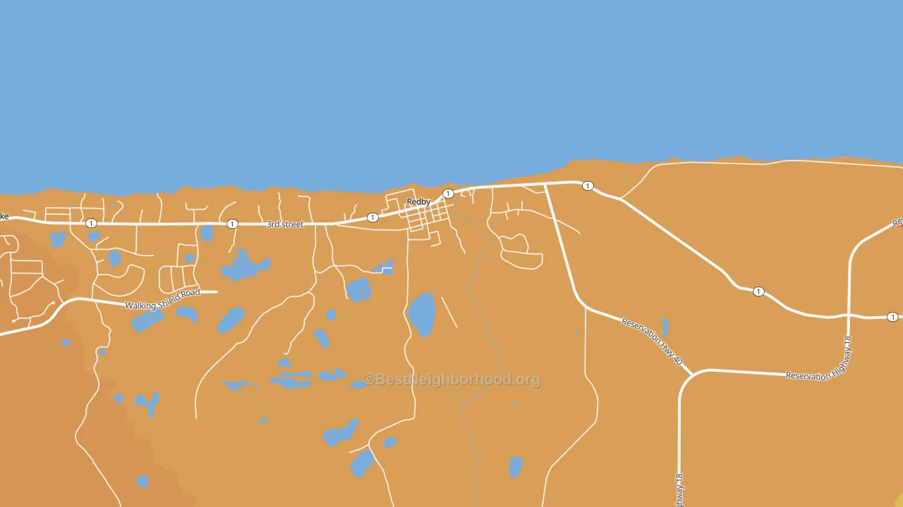 Map of the best neighborhoods in the 56670 area, with better matches in green and worse matches in red