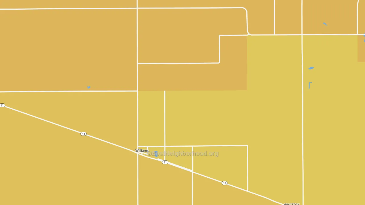 Map of the best neighborhoods in the 56686 area, with better matches in green and worse matches in red