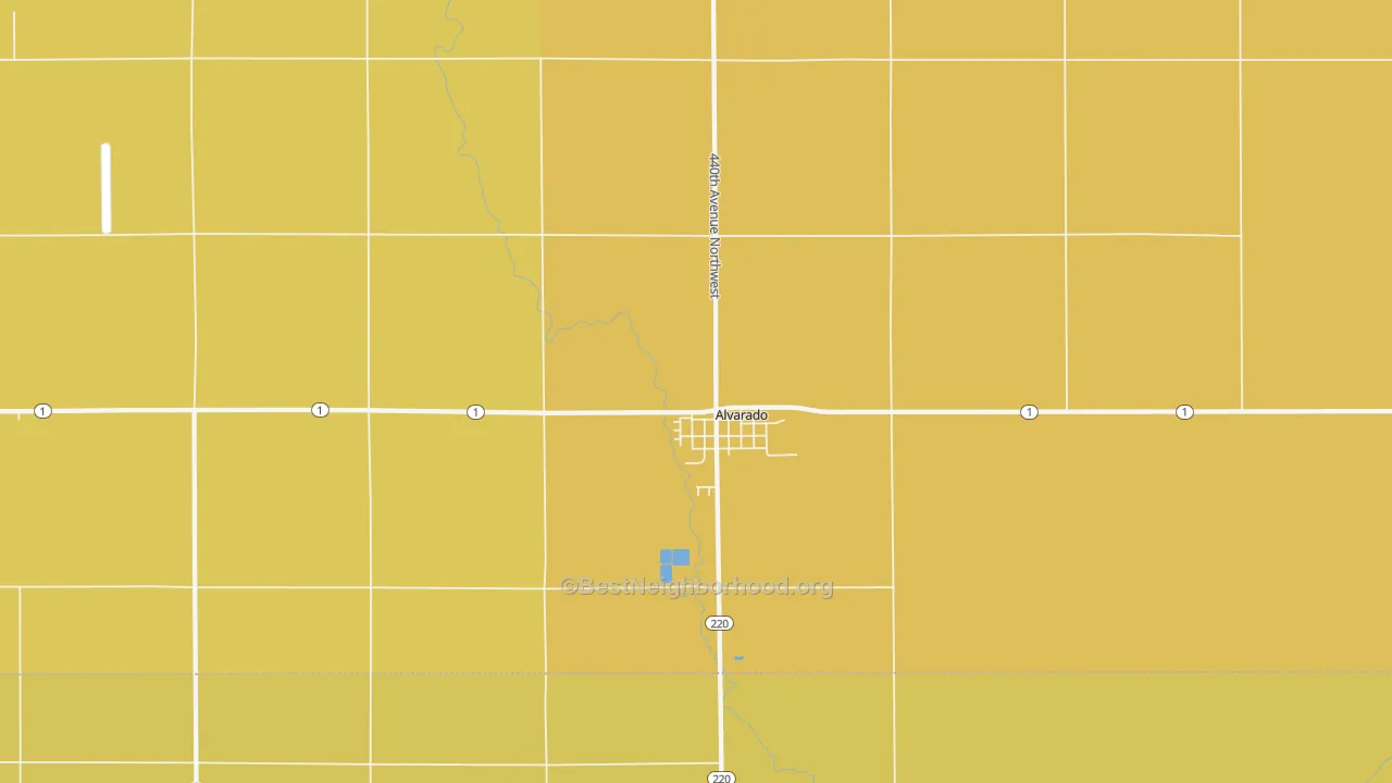 Map of the best neighborhoods in the 56710 area, with better matches in green and worse matches in red